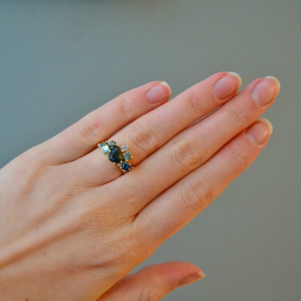 Teal sapphire ring stack
