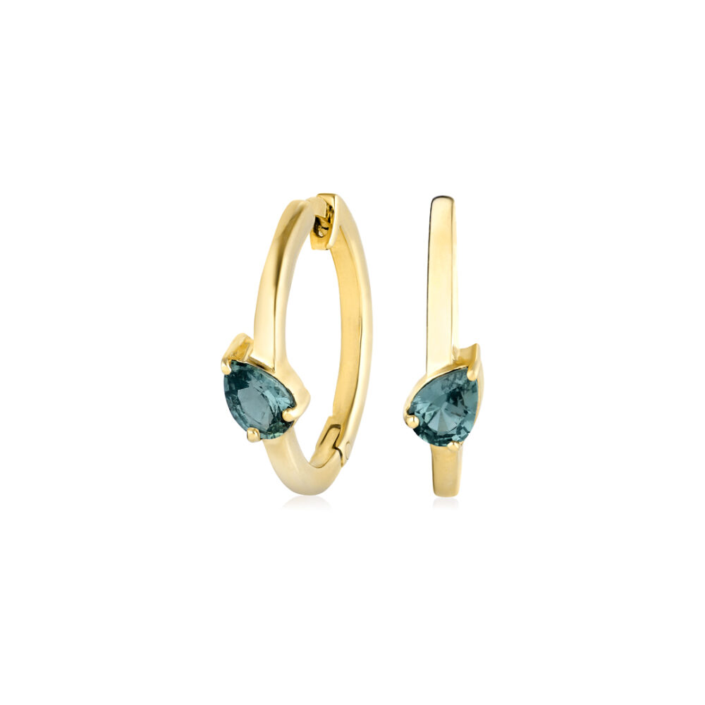 Teal sapphire earrings made of 14K yellow gold