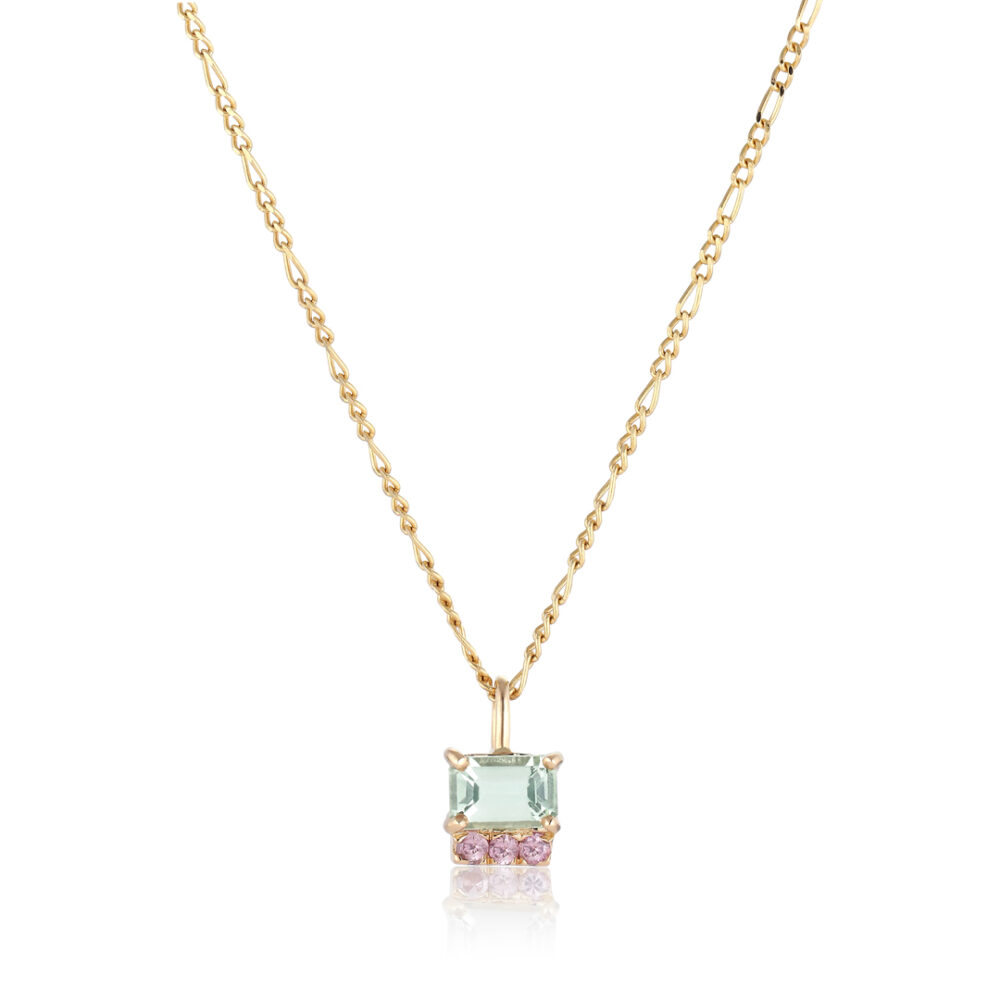 Necklace with green sapphire and pink sapphire set in 18K yellow gold