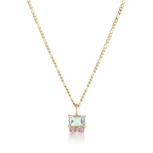 Necklace with green sapphire and pink sapphire set in 18K yellow gold