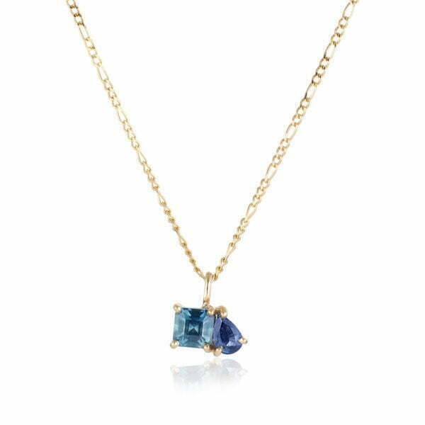 teal sapphire necklace made of 18K yellow gold