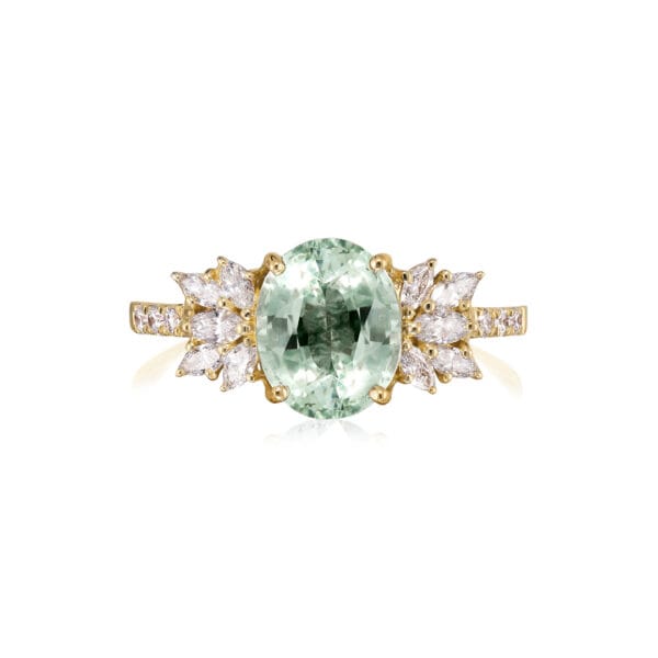 Green fairytale ring with tourmaline and diamonds