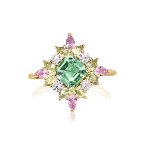 Tourmaline cluster ring with sapphires and diamonds