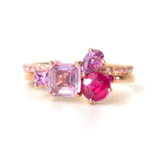 ring stack with pink sapphires