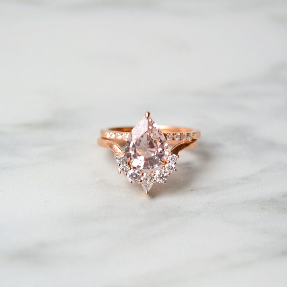 Peach sapphire ring stack