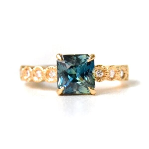 Radiant Cut Teal Sapphire Ring