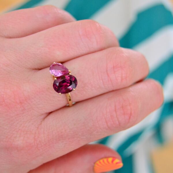 Pink toi et moi ring with gold from an heirloom ring