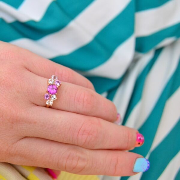 Pink hexagon sapphire cluster ring