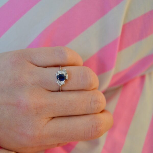 Asymmetric ring with heirloom blue sapphire