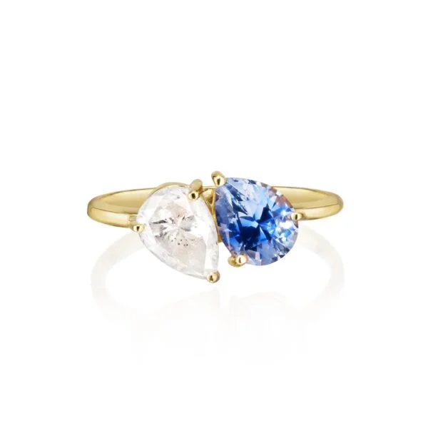 Salt and pepper diamond toi et moi ring