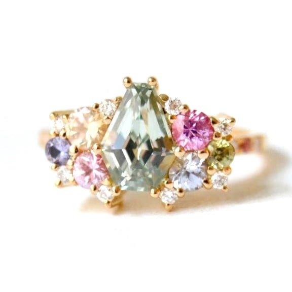 mint sapphire ring with diamonds