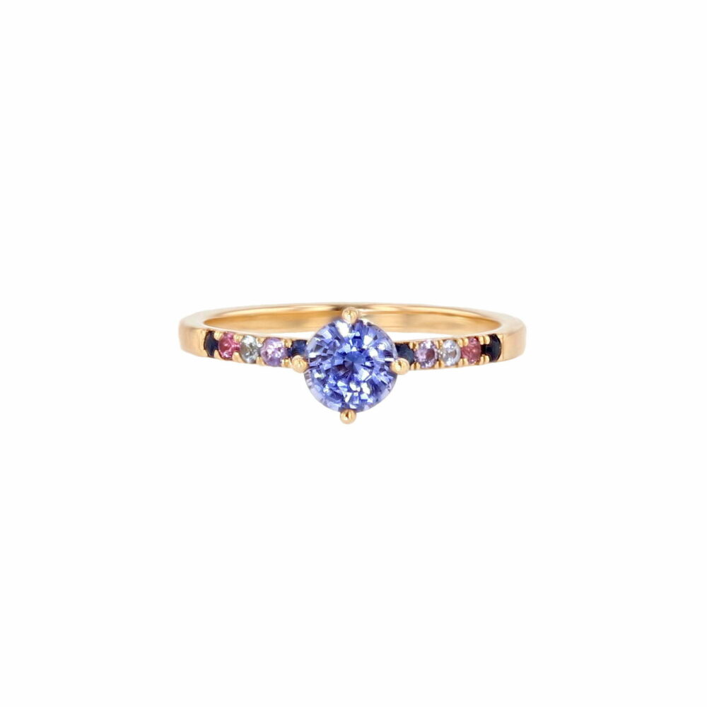 Blue sapphire ring with rainbow band