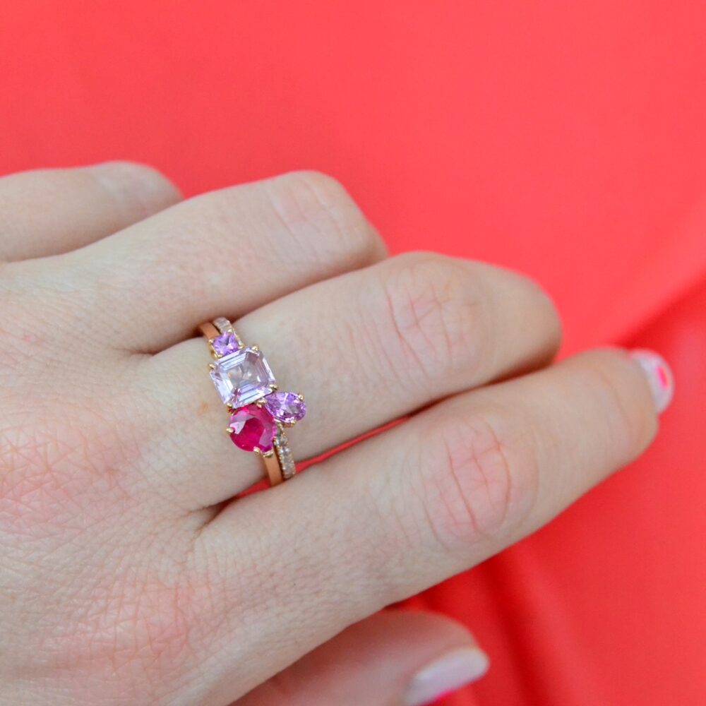 Unheated pink sapphire cluster ring
