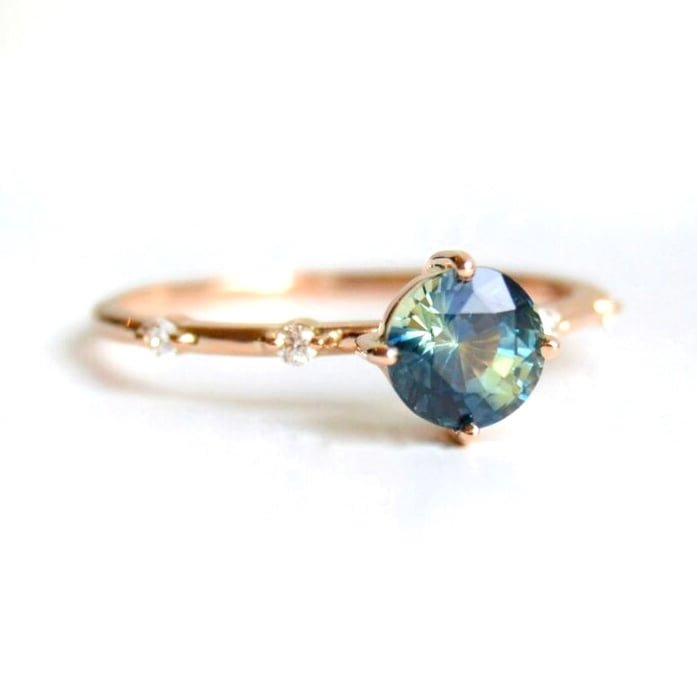 bi-color sapphire ring with diamonds