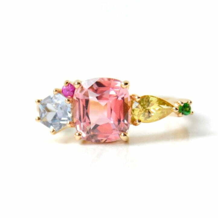 Tourmaline cluster ring with sapphires