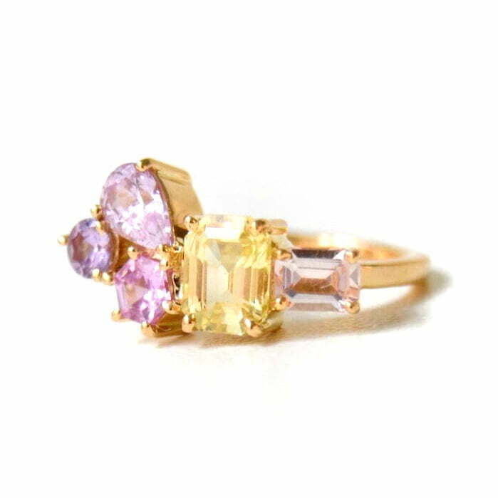 sapphire ring with pastel sapphires set in a cluster design