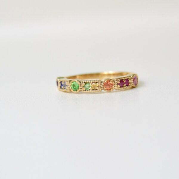Rainbow ring band with sapphires