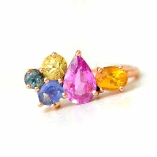 Colorful ring with sapphires set in 18k rose gold