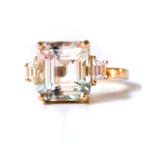 Bi-color Tourmaline Engagement Ring set with diamonds in 18k yellow gold