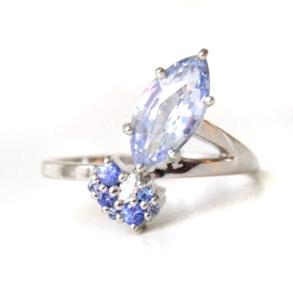 Sapphire Marquise Ring With diamonds set in 18k white gold