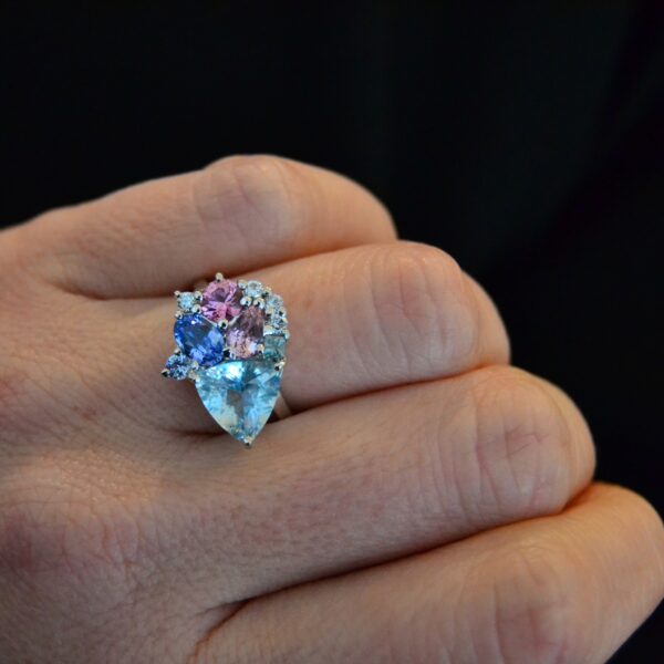 Aquamarine cluster ring