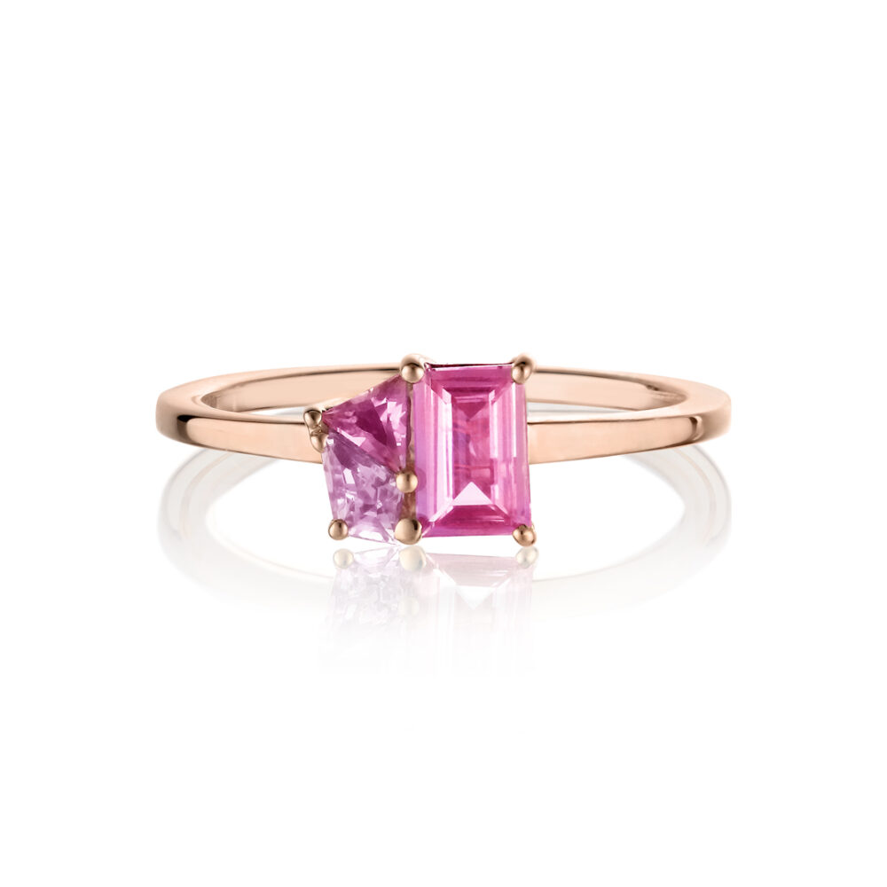 Pink sapphire ring with a cluster of sapphires set in 18K rose gold
