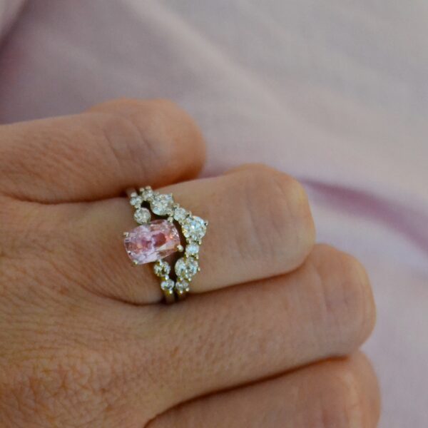 Pink sapphire and diamond wedding ring stack