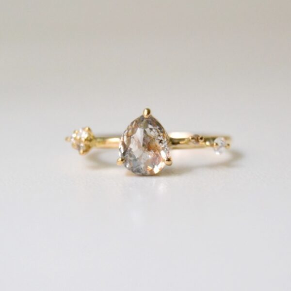 Misfit diamond ring with salt and pepper diamond and champagne diamonds in yellow gold