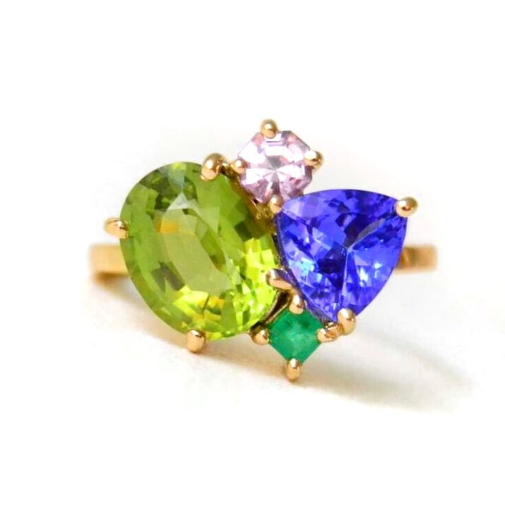 Birthstone ring With tourmaline, tanzanite, spinel and emerald