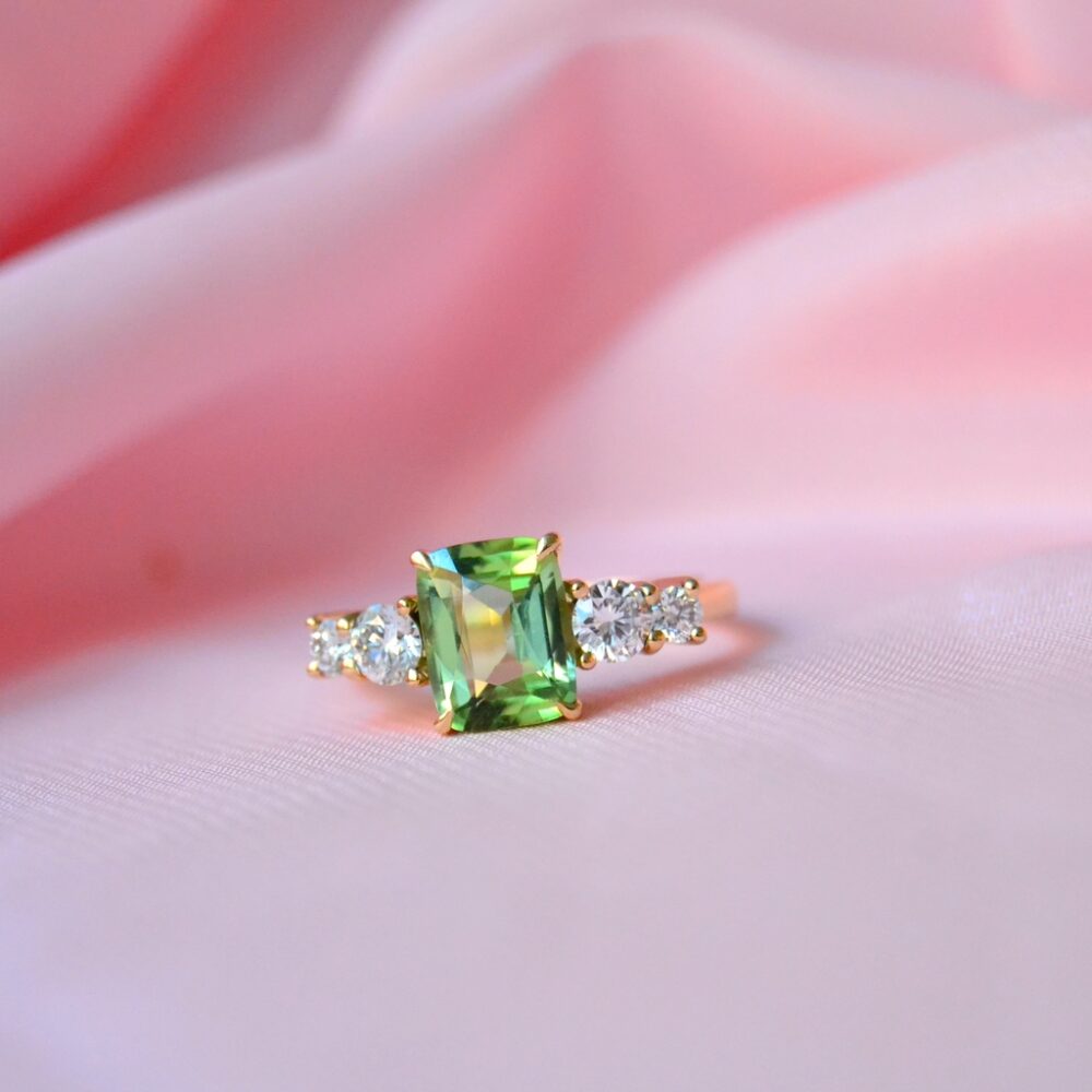 Bi-color tourmaline ring with diamonds