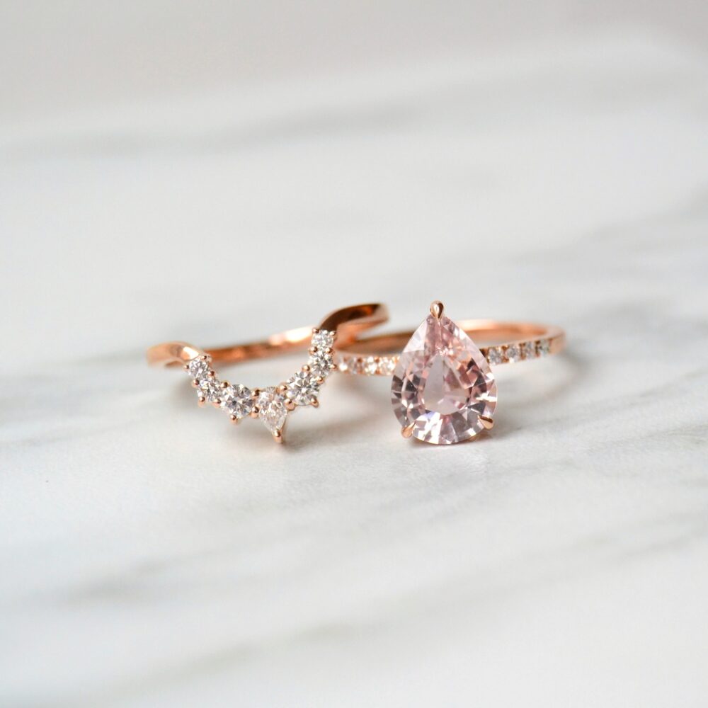 Peach sapphire ring stack