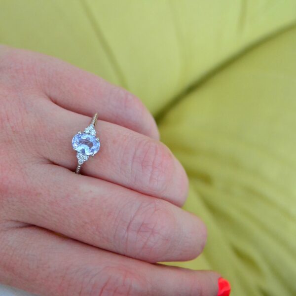 Baby blue sapphire ring with diamonds