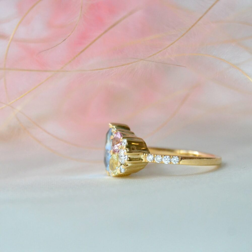 1.75ct bi-color sapphire ring in a cluster design