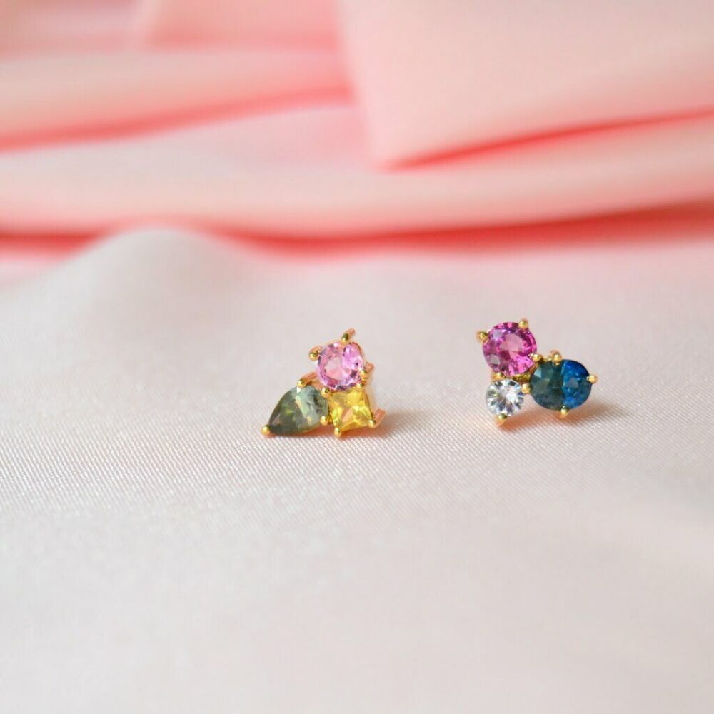 Saturated sapphire cluster earring