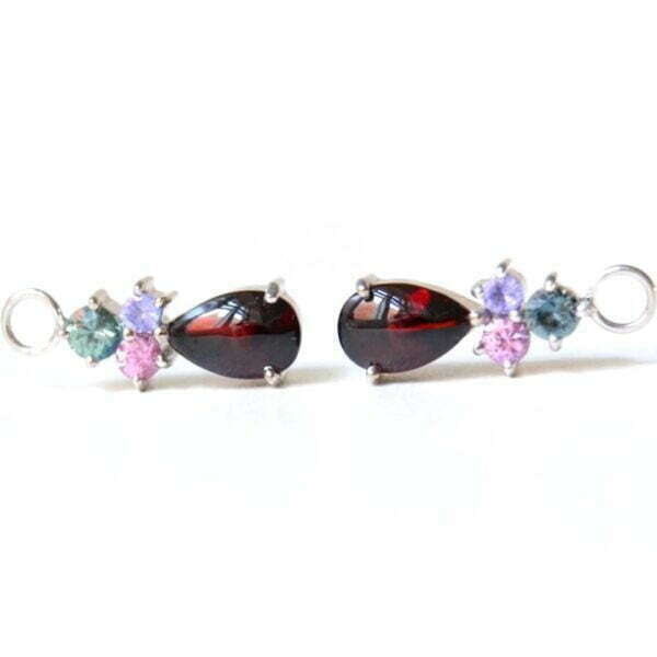 Garnet Charms with sapphires and tanzanites set in 18K white gold