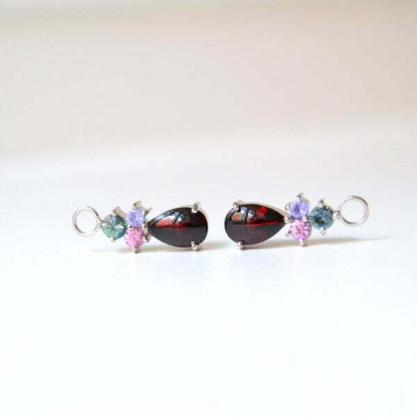 Heirloom earrings with garnet, sapphire and tanzanites set in 18K white gold