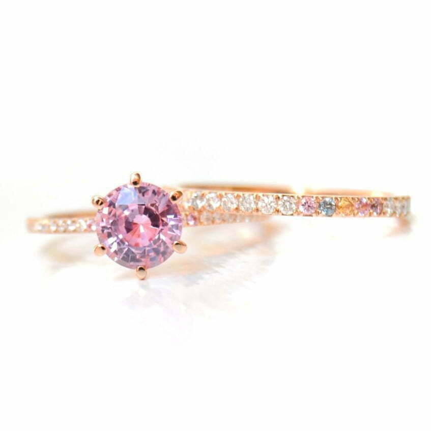 wedding stack with pink sapphire and diamonds