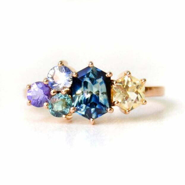 sapphire cluster ring in 18k rose gold