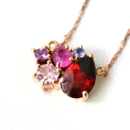 Garnet necklace with sapphires set in 18k rose gold