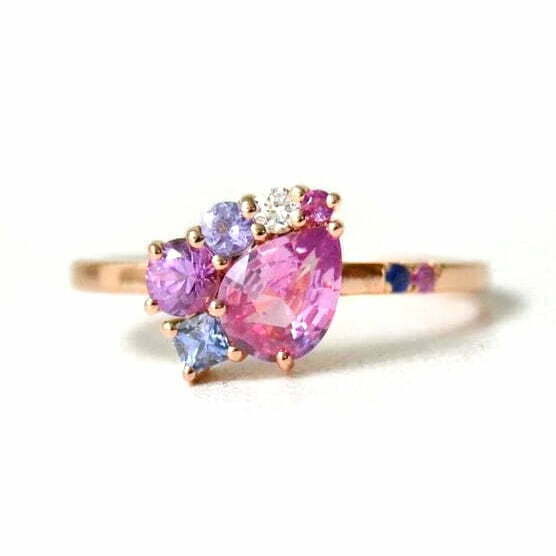 Cluster ring with pink sapphires set in 18k rose gold