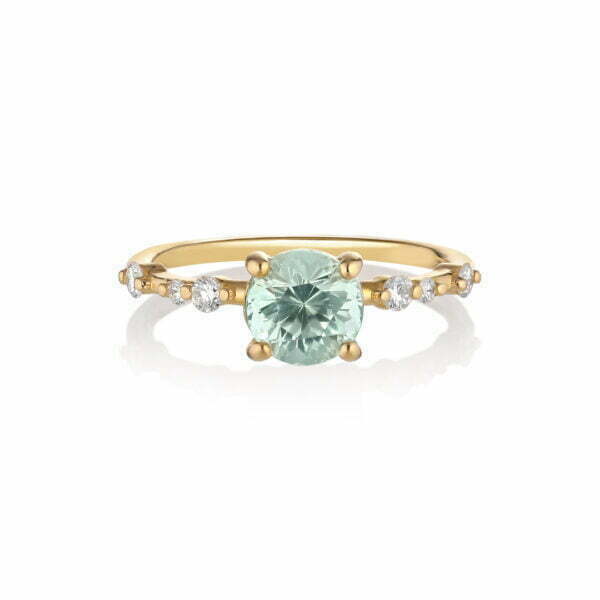 Green tourmaline ring with diamonds set in 18K yellow gold