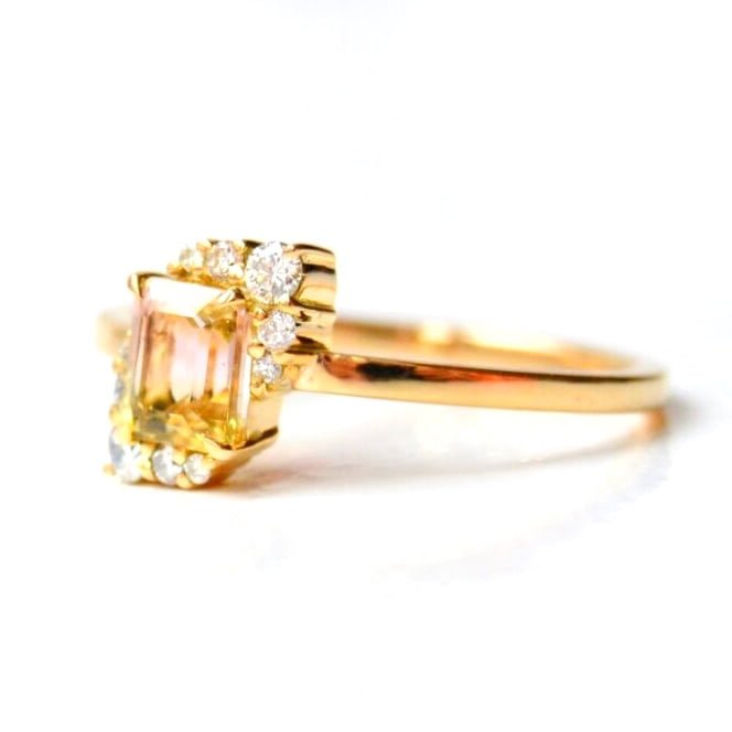 bi-color tourmaline ring with heirloom diamonds in 18k yellow gold