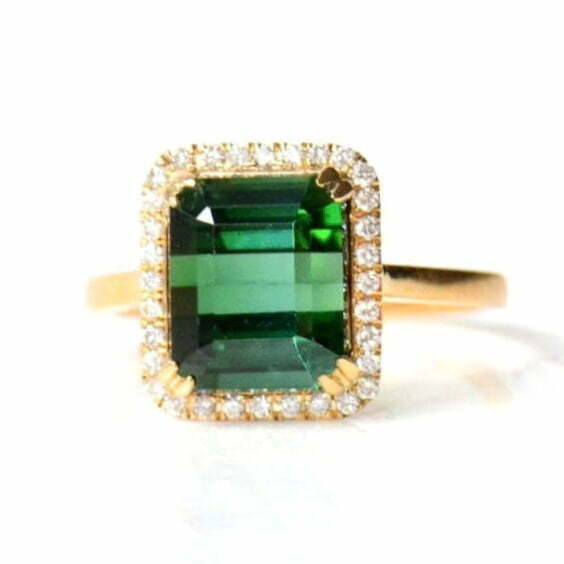 green tourmaline ring with diamonds