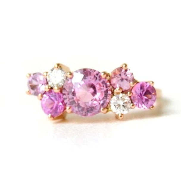 princess ring with pink sapphires and diamonds