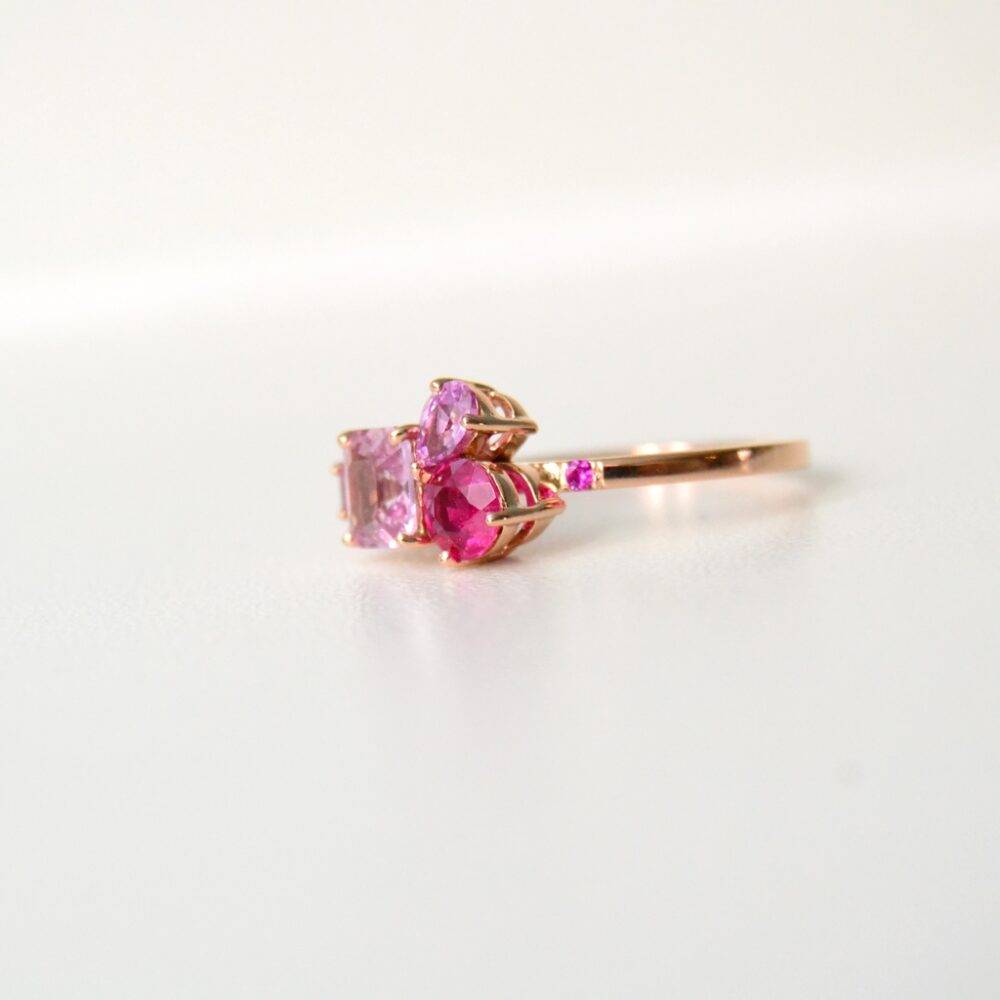 Unheated pink sapphire cluster ring