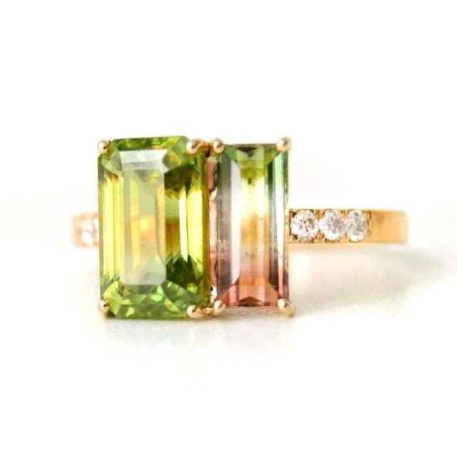 Toi et moi ring With bi-color tourmaline and sphene