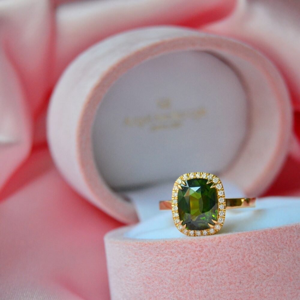Green zircon halo ring