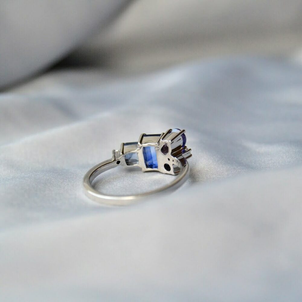 bi-color blue sapphire cluster ring