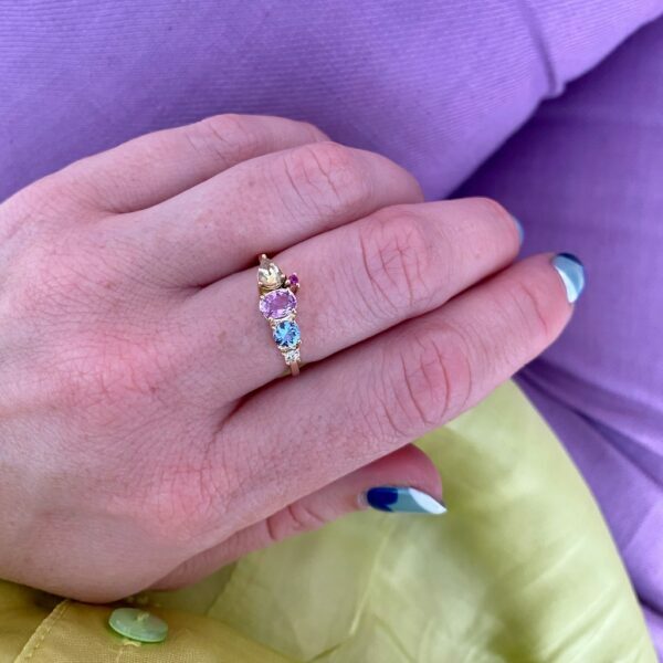 Cluster ring with pastel sapphires