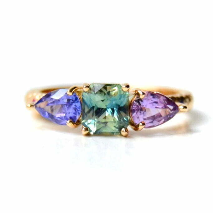 colorful three stone ring